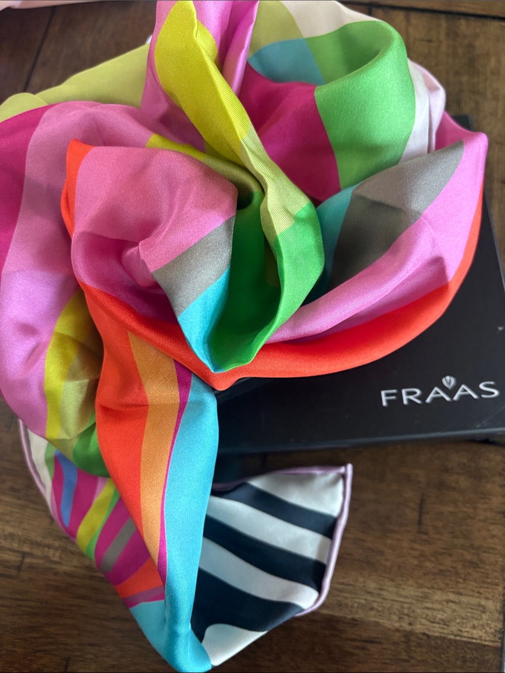 Fraas Multicolor Striped Silk Scarf - Pink, Green, Aqua, Orange, Gray